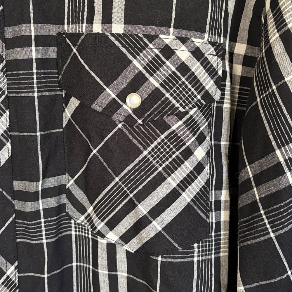 Wrangler Western Plaid Shirt Pearl Snap Long Sleeve Black White Size Large - Picture 5 of 12